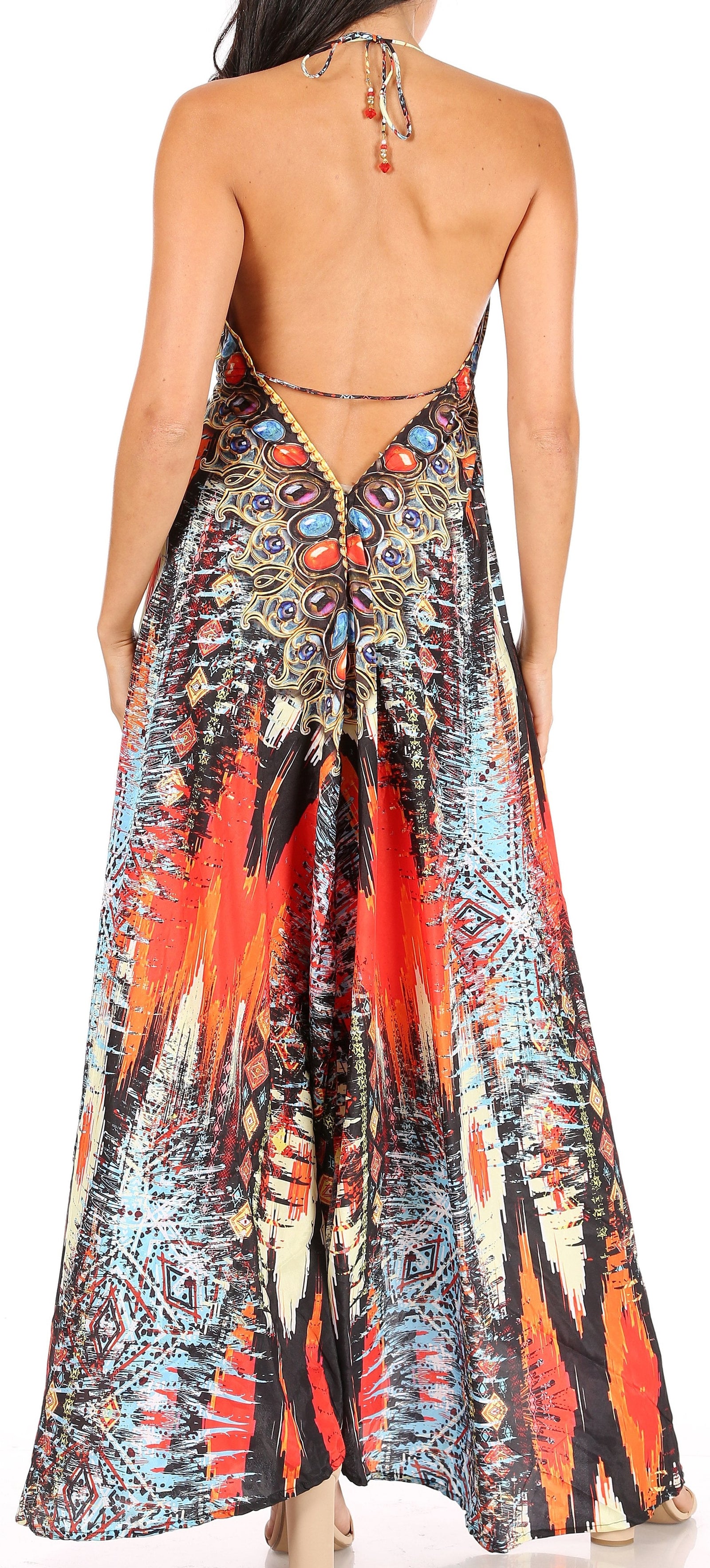 Vestido largo Sakkas Lizi para mujer, con cuello halter, corte alto y bajo, estilo pañuelo, para fiesta en la playa