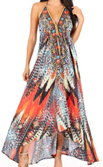 Vestido largo Sakkas Lizi para mujer, con cuello halter, corte alto y bajo, estilo pañuelo, para fiesta en la playa
