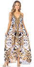 Vestido largo Sakkas Lizi para mujer, con cuello halter, corte alto y bajo, estilo pañuelo, para fiesta en la playa