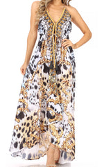 Vestido largo Sakkas Lizi para mujer, con cuello halter, corte alto y bajo, estilo pañuelo, para fiesta en la playa