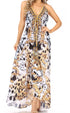 Vestido largo Sakkas Lizi para mujer, con cuello halter, corte alto y bajo, estilo pañuelo, para fiesta en la playa