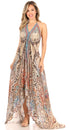 Vestido largo Sakkas Lizi para mujer, con cuello halter, corte alto y bajo, estilo pañuelo, para fiesta en la playa