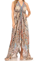 Vestido largo Sakkas Lizi para mujer, con cuello halter, corte alto y bajo, estilo pañuelo, para fiesta en la playa