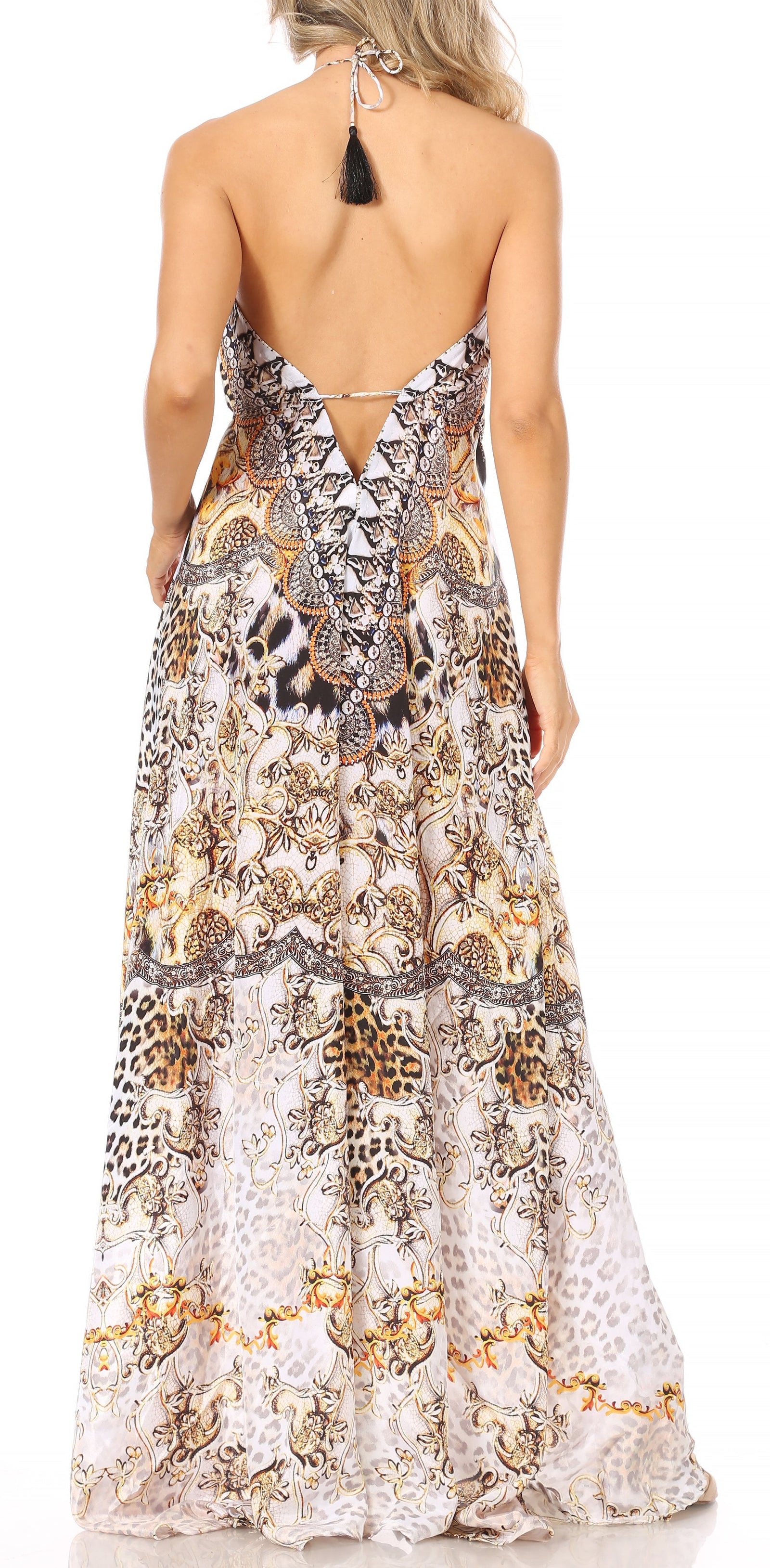 Vestido largo Sakkas Lizi para mujer, con cuello halter, corte alto y bajo, estilo pañuelo, para fiesta en la playa
