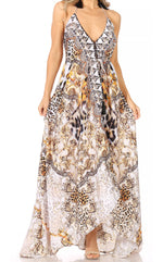 Vestido largo Sakkas Lizi para mujer, con cuello halter, corte alto y bajo, estilo pañuelo, para fiesta en la playa