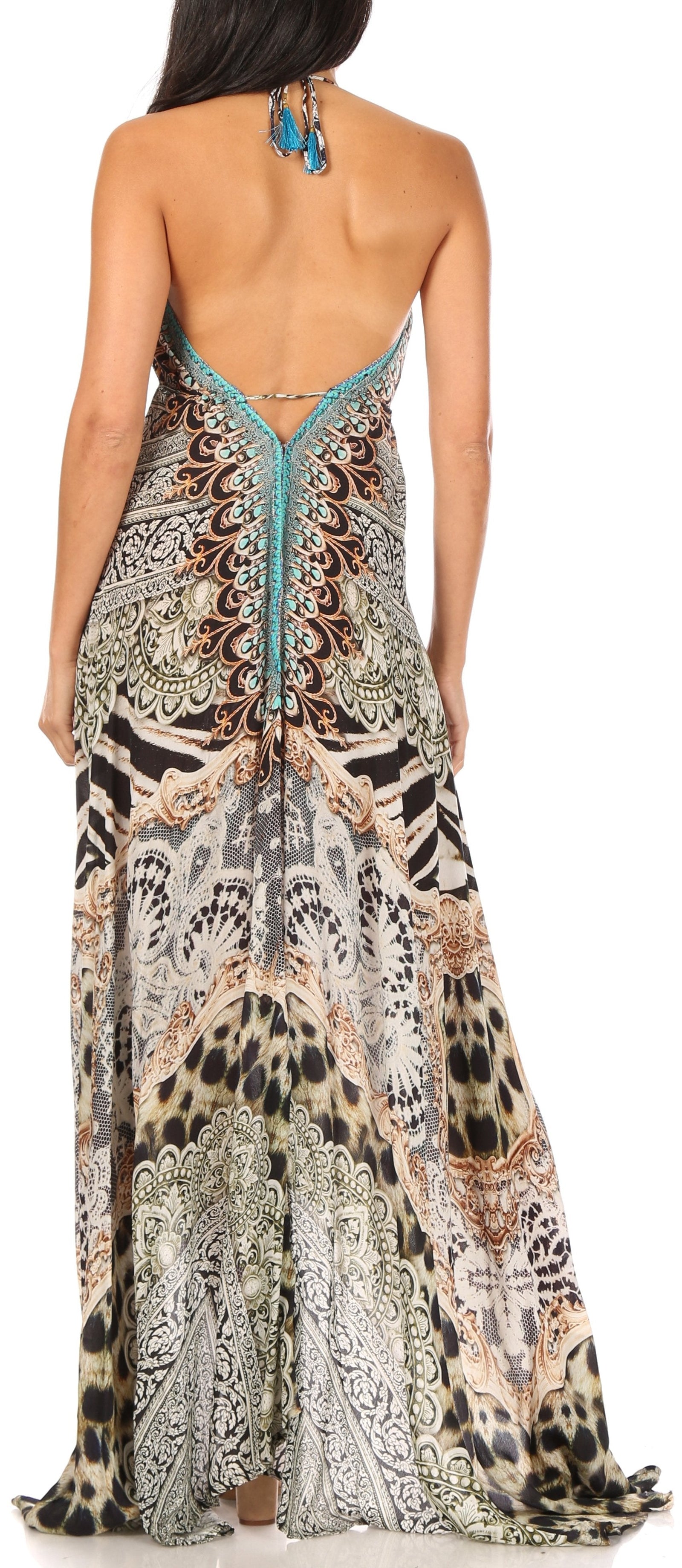 Vestido largo Sakkas Lizi para mujer, con cuello halter, corte alto y bajo, estilo pañuelo, para fiesta en la playa