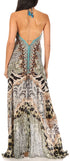 Vestido largo Sakkas Lizi para mujer, con cuello halter, corte alto y bajo, estilo pañuelo, para fiesta en la playa