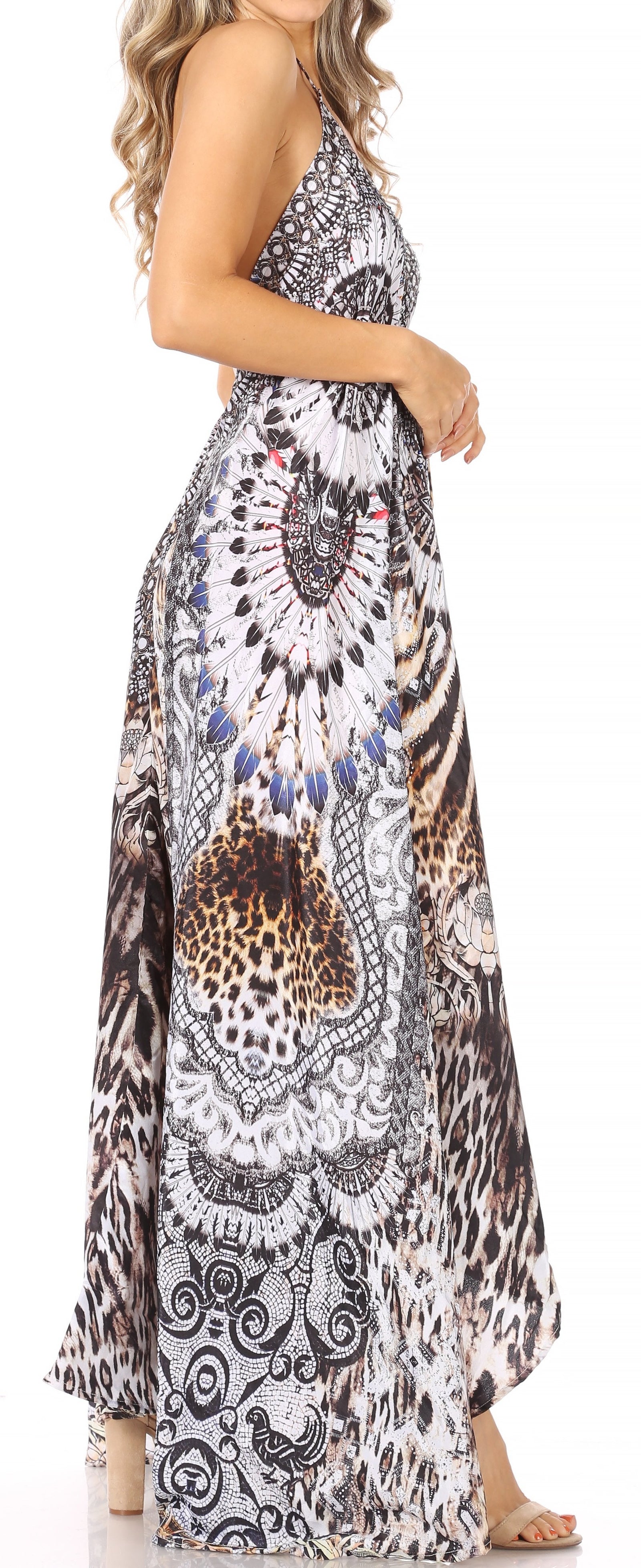 Vestido largo Sakkas Lizi para mujer, con cuello halter, corte alto y bajo, estilo pañuelo, para fiesta en la playa