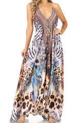 Vestido largo Sakkas Lizi para mujer, con cuello halter, corte alto y bajo, estilo pañuelo, para fiesta en la playa