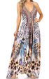 Vestido largo Sakkas Lizi para mujer, con cuello halter, corte alto y bajo, estilo pañuelo, para fiesta en la playa