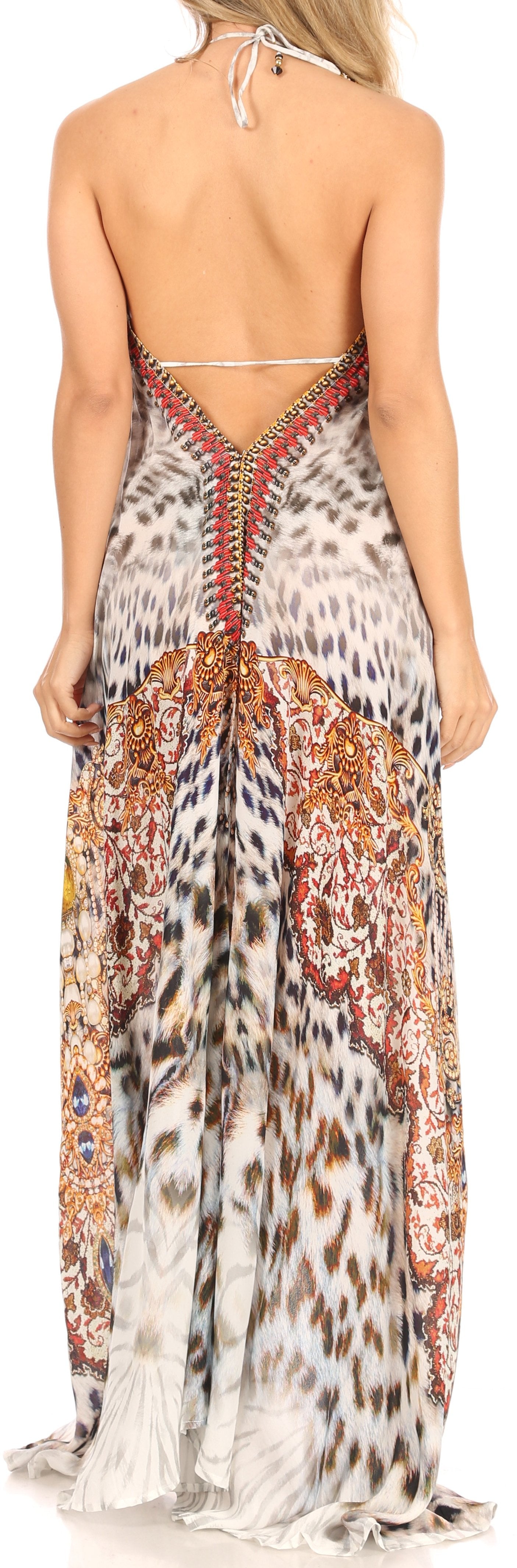 Vestido largo Sakkas Lizi para mujer, con cuello halter, corte alto y bajo, estilo pañuelo, para fiesta en la playa