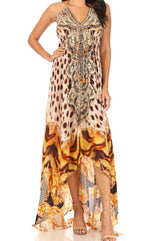 Vestido largo Sakkas Lizi para mujer, con cuello halter, corte alto y bajo, estilo pañuelo, para fiesta en la playa