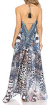 Vestido largo Sakkas Lizi para mujer, con cuello halter, corte alto y bajo, estilo pañuelo, para fiesta en la playa