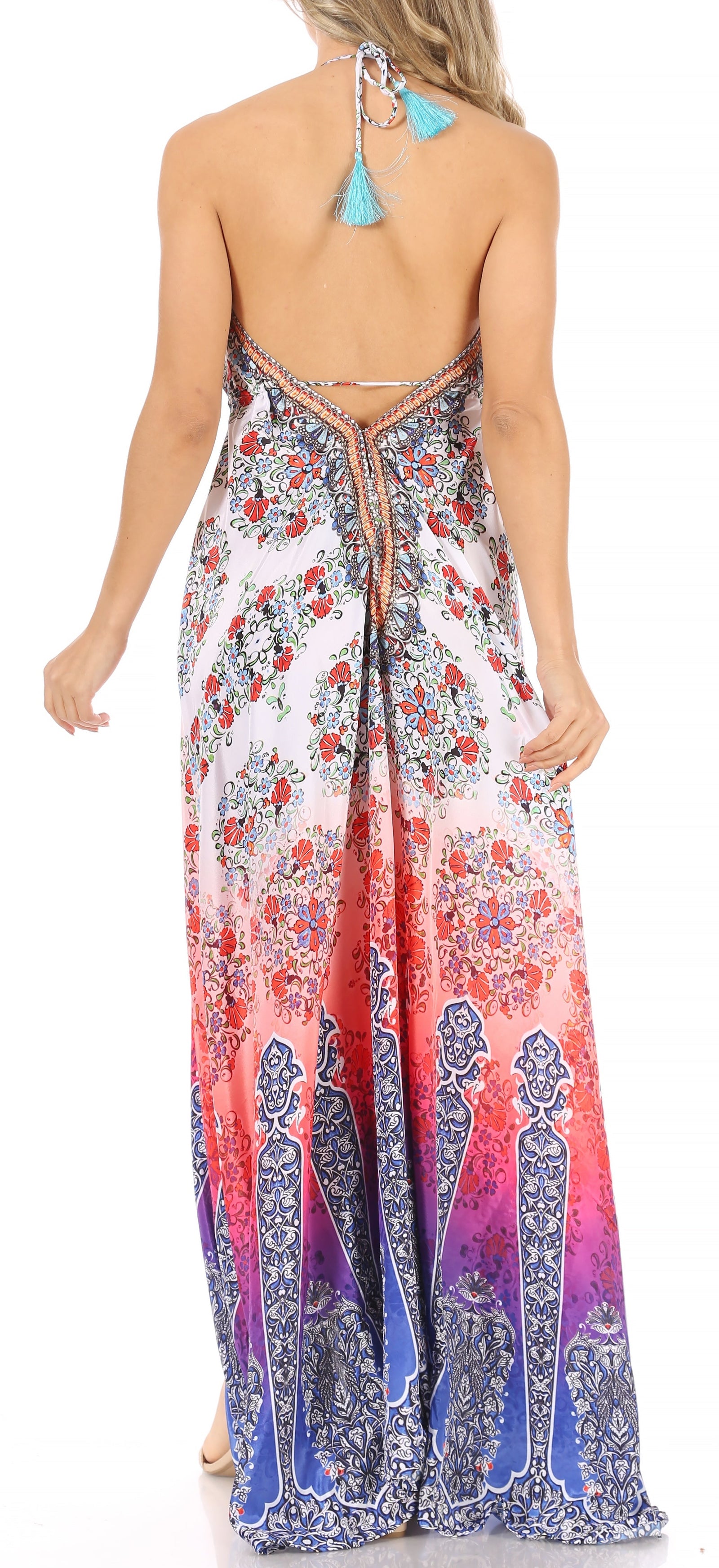 Vestido largo Sakkas Lizi para mujer, con cuello halter, corte alto y bajo, estilo pañuelo, para fiesta en la playa