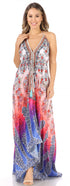 Vestido largo Sakkas Lizi para mujer, con cuello halter, corte alto y bajo, estilo pañuelo, para fiesta en la playa