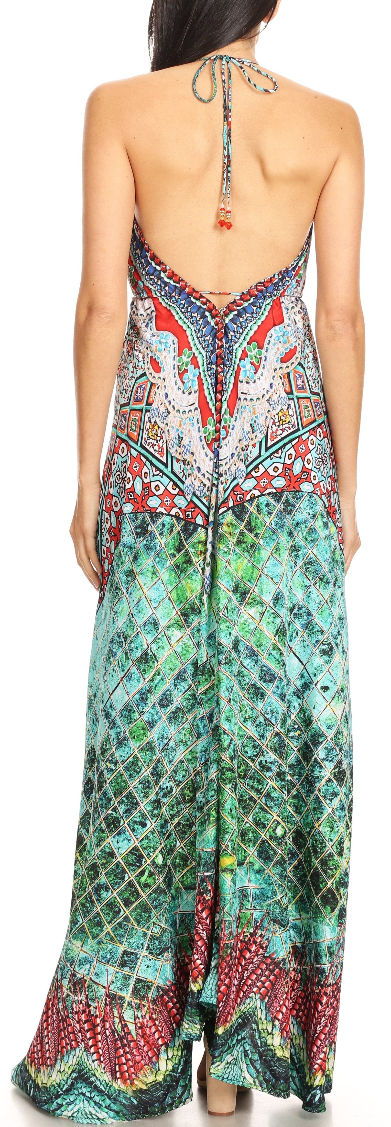 Vestido largo Sakkas Lizi para mujer, con cuello halter, corte alto y bajo, estilo pañuelo, para fiesta en la playa