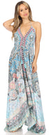 Vestido largo Sakkas Lizi para mujer, con cuello halter, corte alto y bajo, estilo pañuelo, para fiesta en la playa