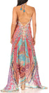 Vestido largo Sakkas Lizi para mujer, con cuello halter, corte alto y bajo, estilo pañuelo, para fiesta en la playa