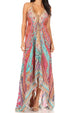 Vestido largo Sakkas Lizi para mujer, con cuello halter, corte alto y bajo, estilo pañuelo, para fiesta en la playa