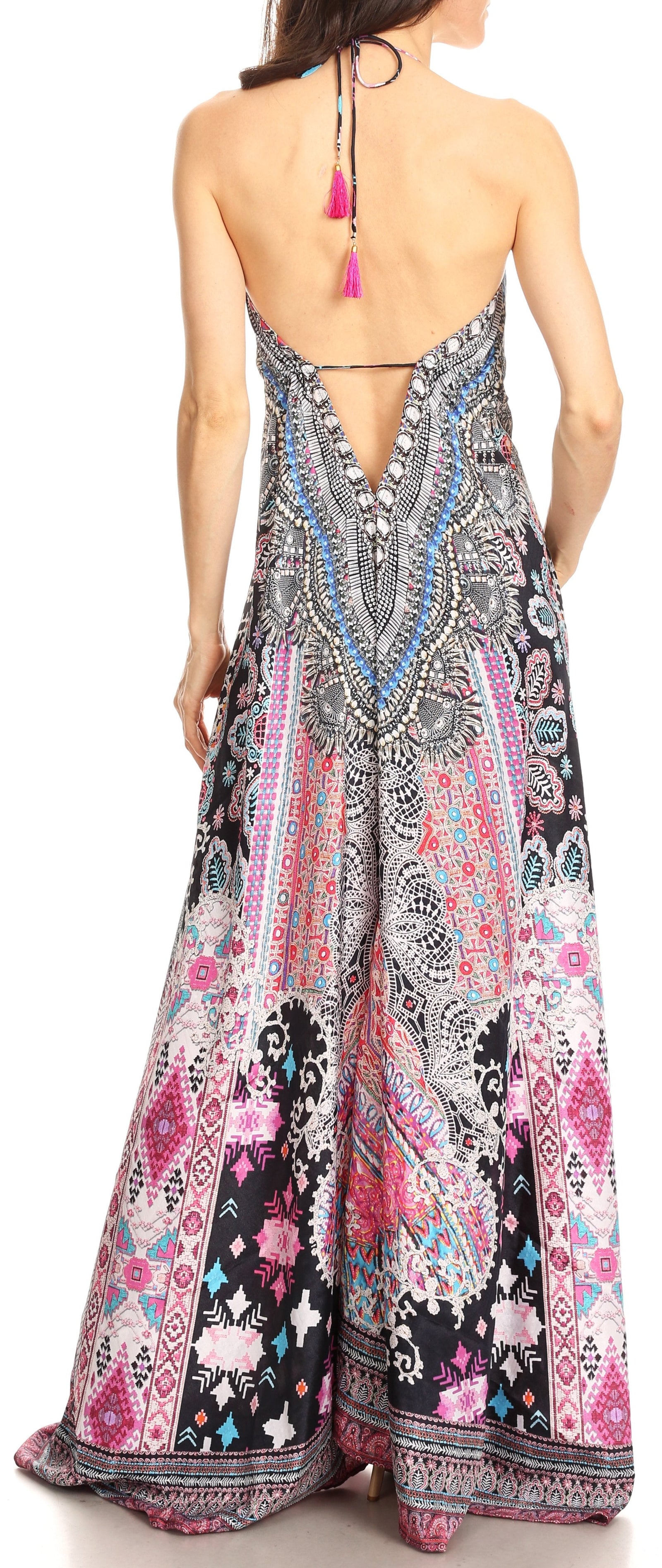 Vestido largo Sakkas Lizi para mujer, con cuello halter, corte alto y bajo, estilo pañuelo, para fiesta en la playa