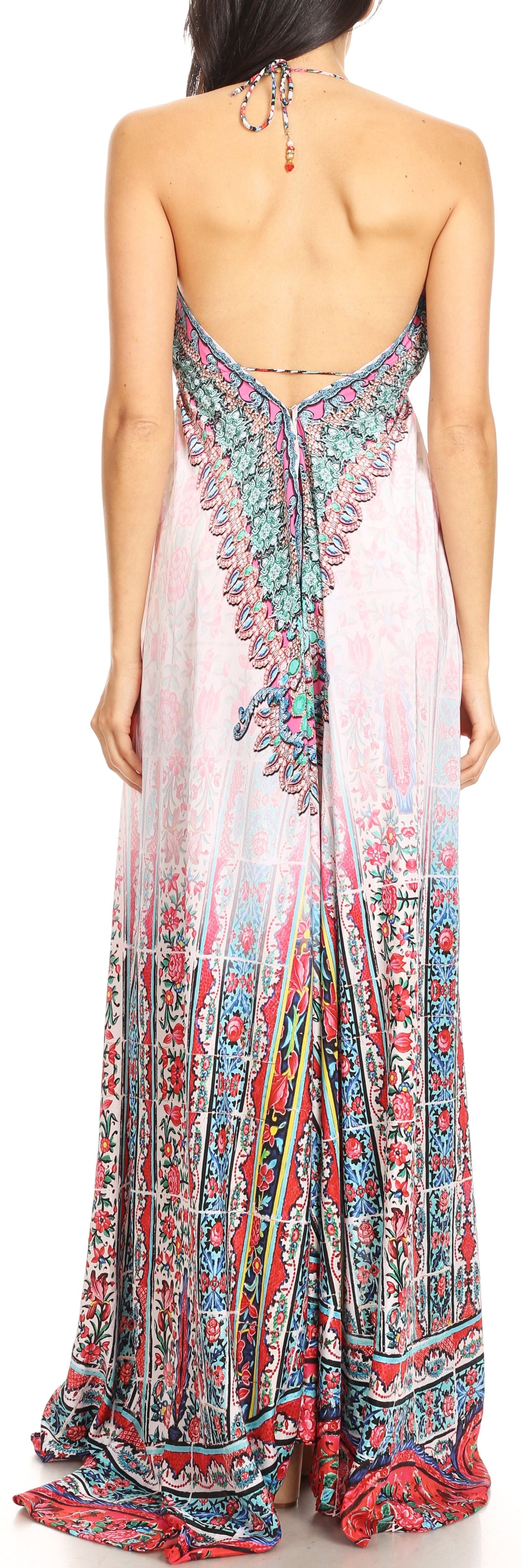 Vestido largo Sakkas Lizi para mujer, con cuello halter, corte alto y bajo, estilo pañuelo, para fiesta en la playa