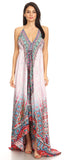 Vestido largo Sakkas Lizi para mujer, con cuello halter, corte alto y bajo, estilo pañuelo, para fiesta en la playa