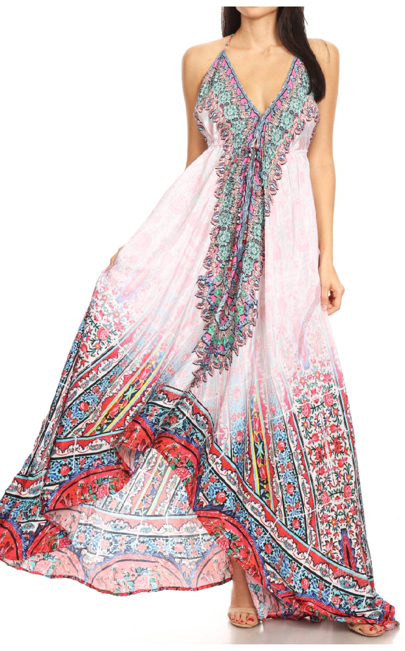 Vestido largo Sakkas Lizi para mujer, con cuello halter, corte alto y bajo, estilo pañuelo, para fiesta en la playa