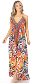 Vestido largo Sakkas Lizi para mujer, con cuello halter, corte alto y bajo, estilo pañuelo, para fiesta en la playa