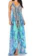 Vestido largo Sakkas Lizi para mujer, con cuello halter, corte alto y bajo, estilo pañuelo, para fiesta en la playa