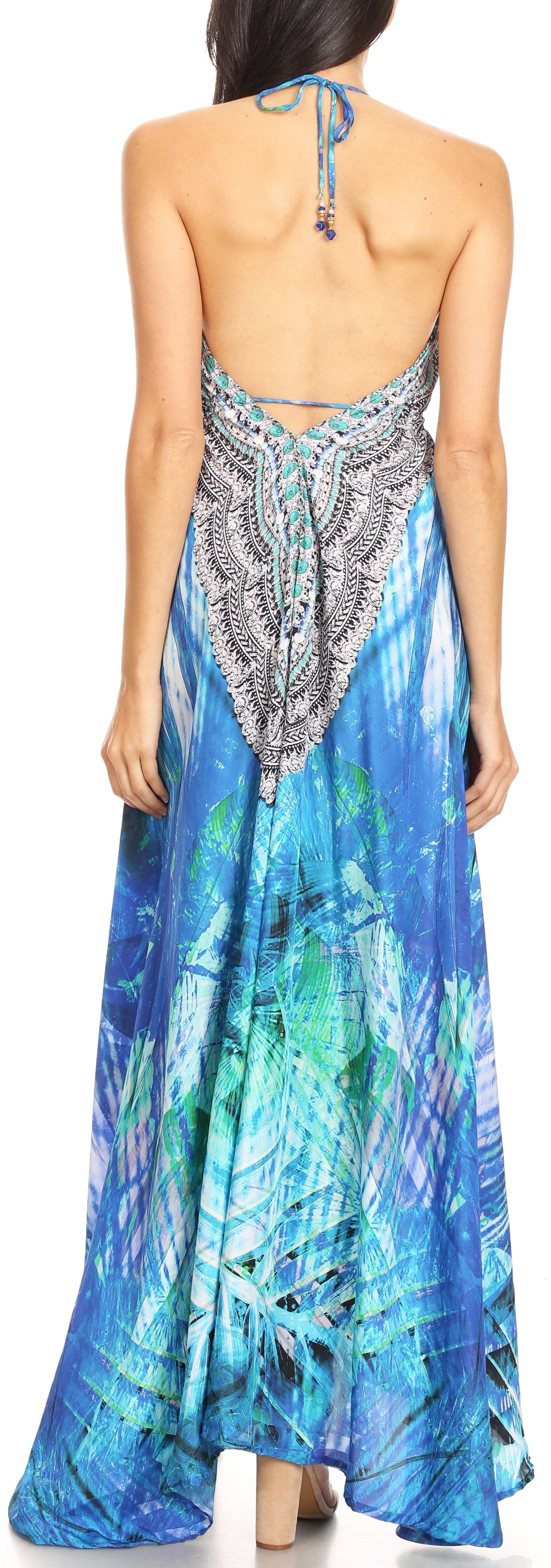 Vestido largo Sakkas Lizi para mujer, con cuello halter, corte alto y bajo, estilo pañuelo, para fiesta en la playa