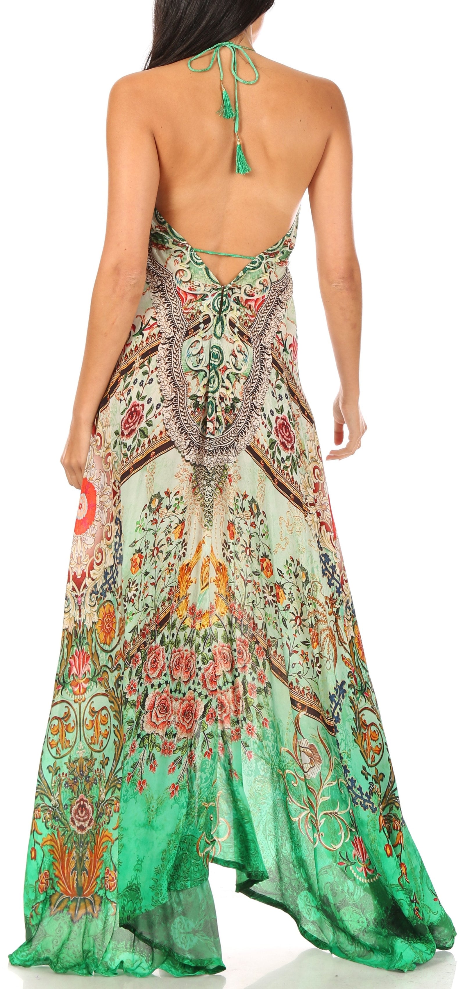 Vestido largo Sakkas Lizi para mujer, con cuello halter, corte alto y bajo, estilo pañuelo, para fiesta en la playa
