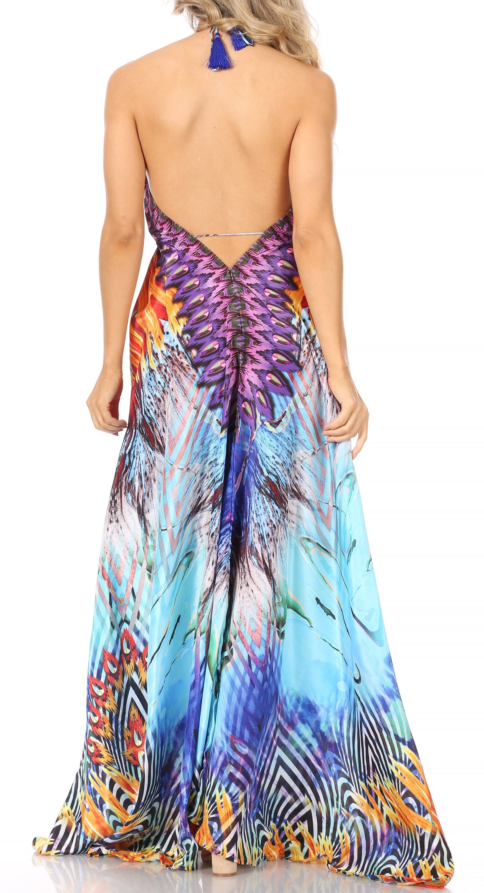 Vestido largo Sakkas Lizi para mujer, con cuello halter, corte alto y bajo, estilo pañuelo, para fiesta en la playa