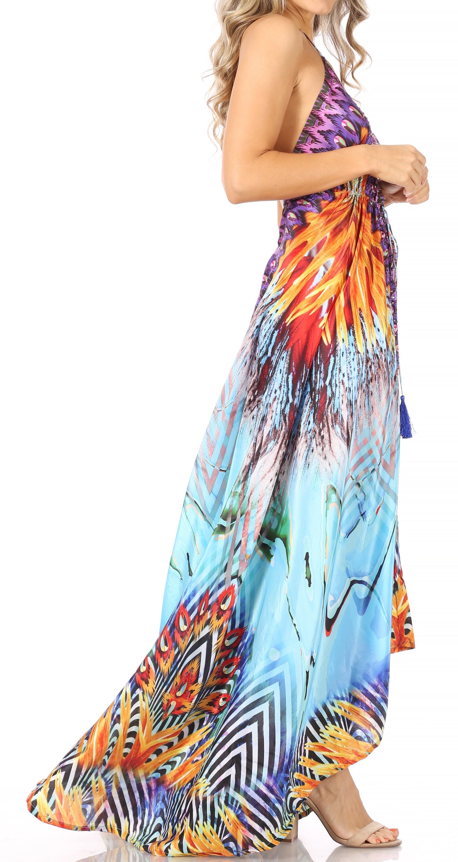Vestido largo Sakkas Lizi para mujer, con cuello halter, corte alto y bajo, estilo pañuelo, para fiesta en la playa