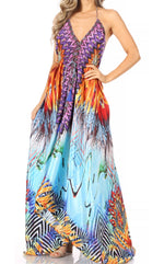 Vestido largo Sakkas Lizi para mujer, con cuello halter, corte alto y bajo, estilo pañuelo, para fiesta en la playa