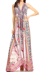 Vestido largo Sakkas Lizi para mujer, con cuello halter, corte alto y bajo, estilo pañuelo, para fiesta en la playa