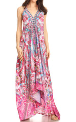 Vestido largo Sakkas Lizi para mujer, con cuello halter, corte alto y bajo, estilo pañuelo, para fiesta en la playa