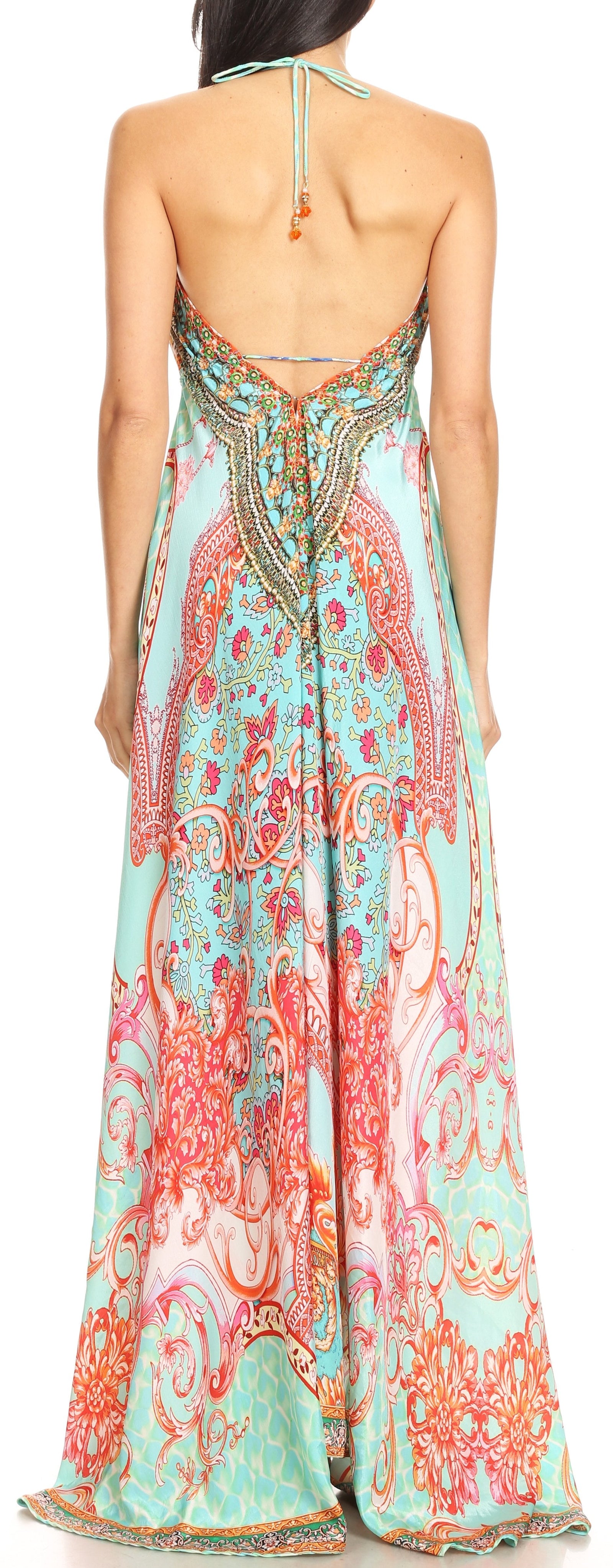 Vestido largo Sakkas Lizi para mujer, con cuello halter, corte alto y bajo, estilo pañuelo, para fiesta en la playa