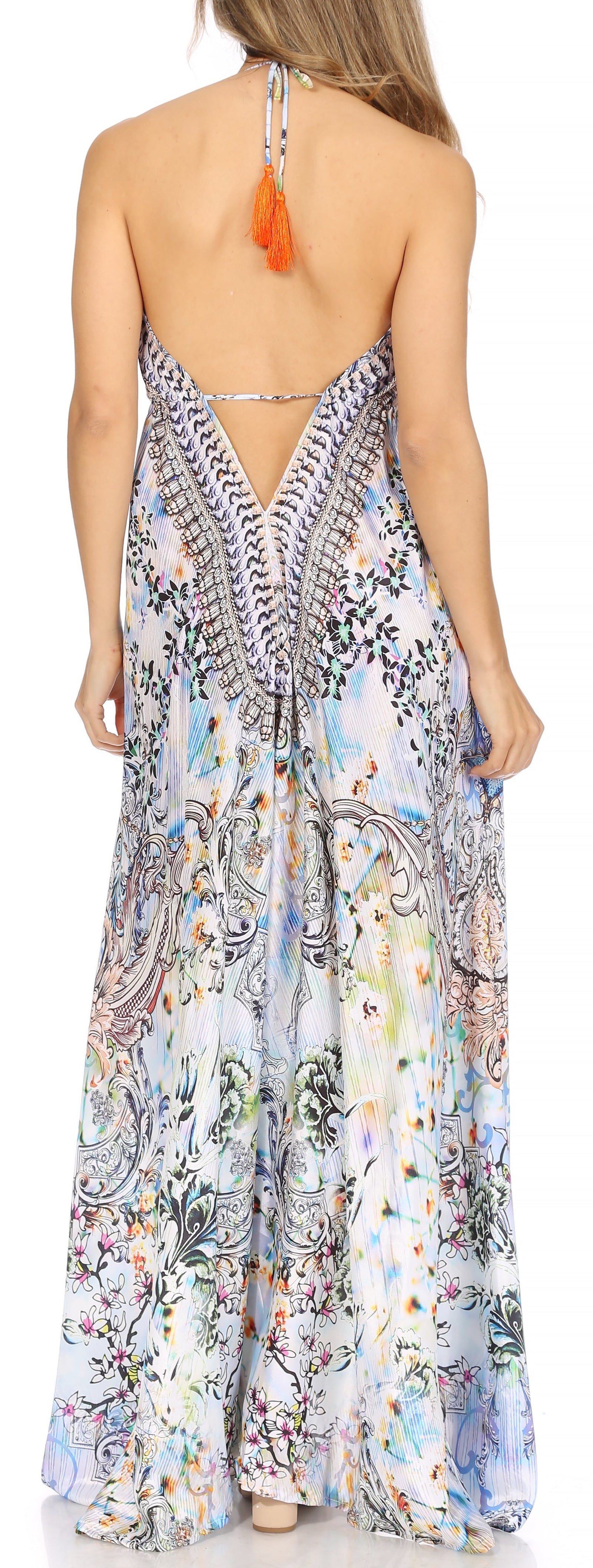 Vestido largo Sakkas Lizi para mujer, con cuello halter, corte alto y bajo, estilo pañuelo, para fiesta en la playa