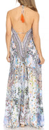 Vestido largo Sakkas Lizi para mujer, con cuello halter, corte alto y bajo, estilo pañuelo, para fiesta en la playa