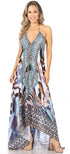 Vestido largo Sakkas Lizi para mujer, con cuello halter, corte alto y bajo, estilo pañuelo, para fiesta en la playa