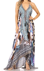 Vestido largo Sakkas Lizi para mujer, con cuello halter, corte alto y bajo, estilo pañuelo, para fiesta en la playa