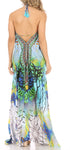 Vestido largo Sakkas Lizi para mujer, con cuello halter, corte alto y bajo, estilo pañuelo, para fiesta en la playa