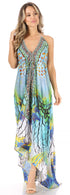 Vestido largo Sakkas Lizi para mujer, con cuello halter, corte alto y bajo, estilo pañuelo, para fiesta en la playa
