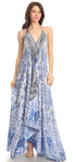 Vestido largo Sakkas Lizi para mujer, con cuello halter, corte alto y bajo, estilo pañuelo, para fiesta en la playa