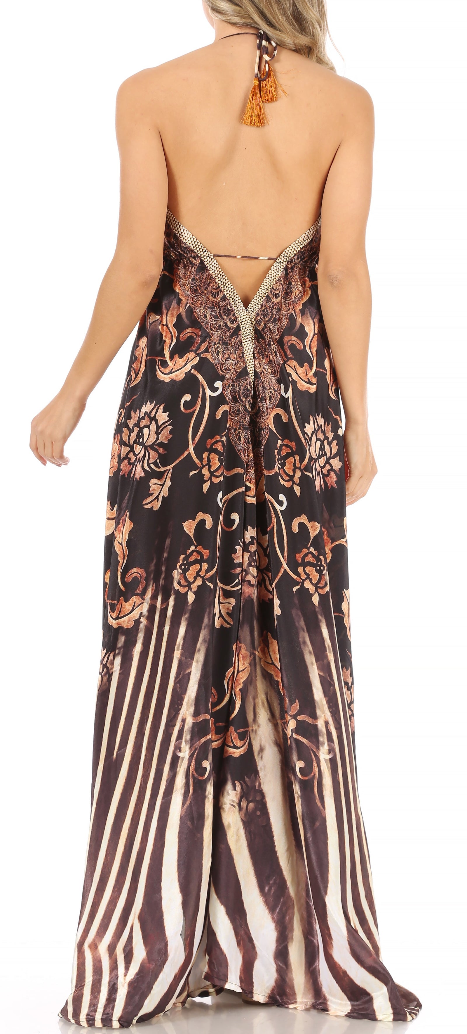 Vestido largo Sakkas Lizi para mujer, con cuello halter, corte alto y bajo, estilo pañuelo, para fiesta en la playa