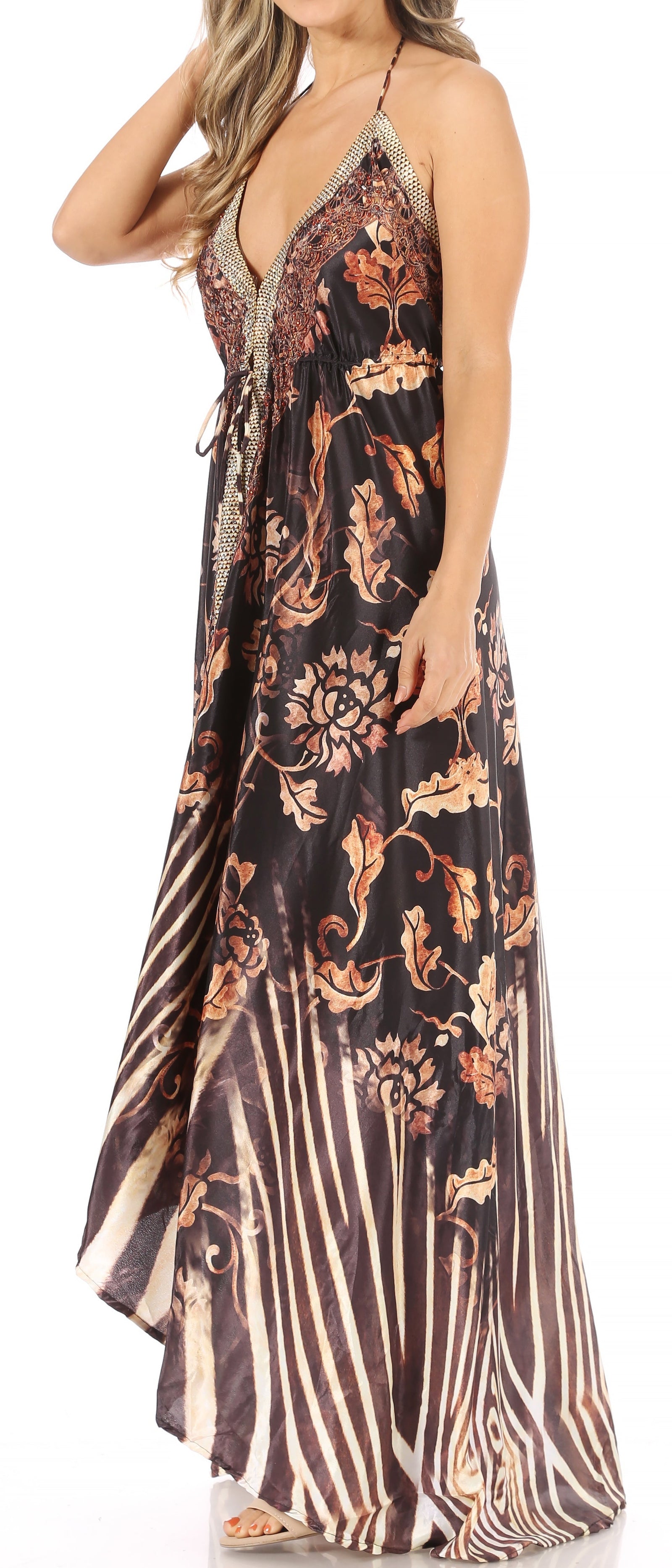 Vestido largo Sakkas Lizi para mujer, con cuello halter, corte alto y bajo, estilo pañuelo, para fiesta en la playa