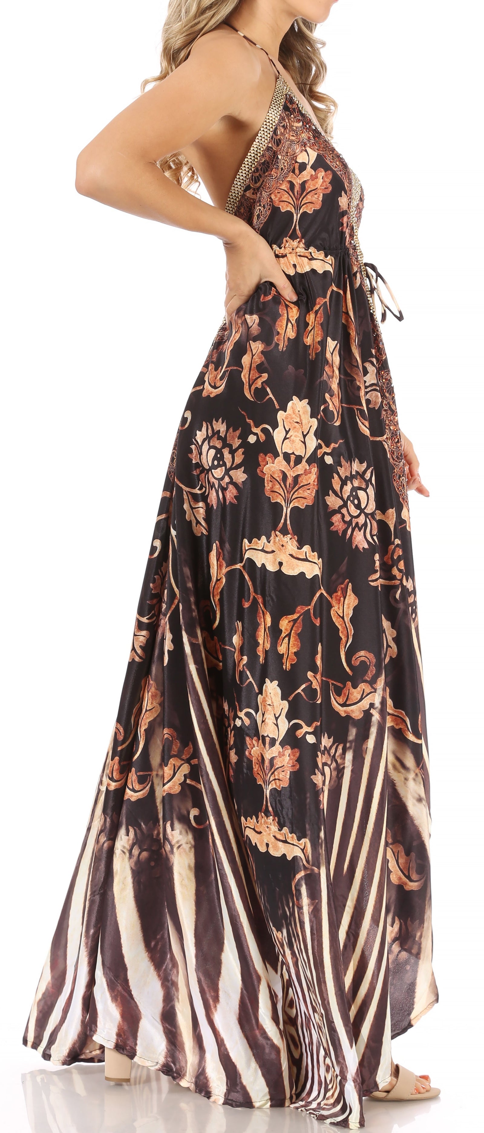 Vestido largo Sakkas Lizi para mujer, con cuello halter, corte alto y bajo, estilo pañuelo, para fiesta en la playa