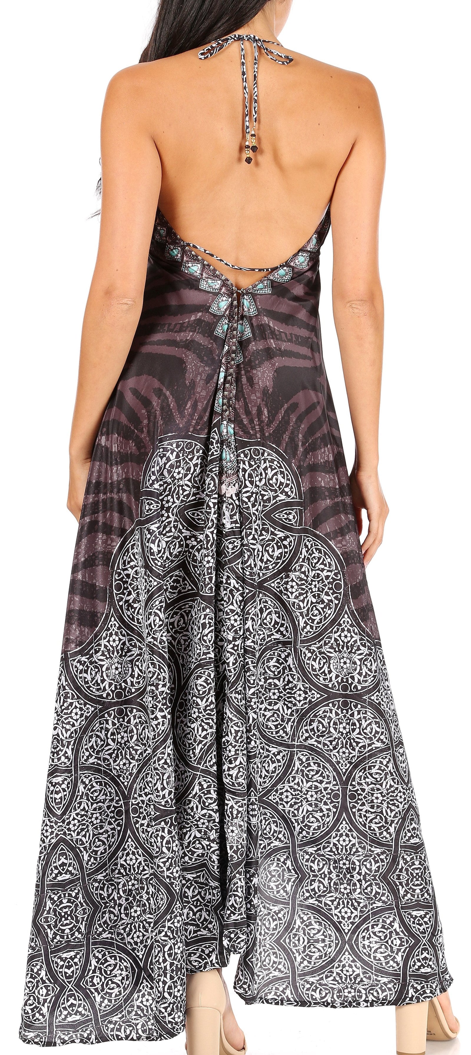 Vestido largo Sakkas Lizi para mujer, con cuello halter, corte alto y bajo, estilo pañuelo, para fiesta en la playa