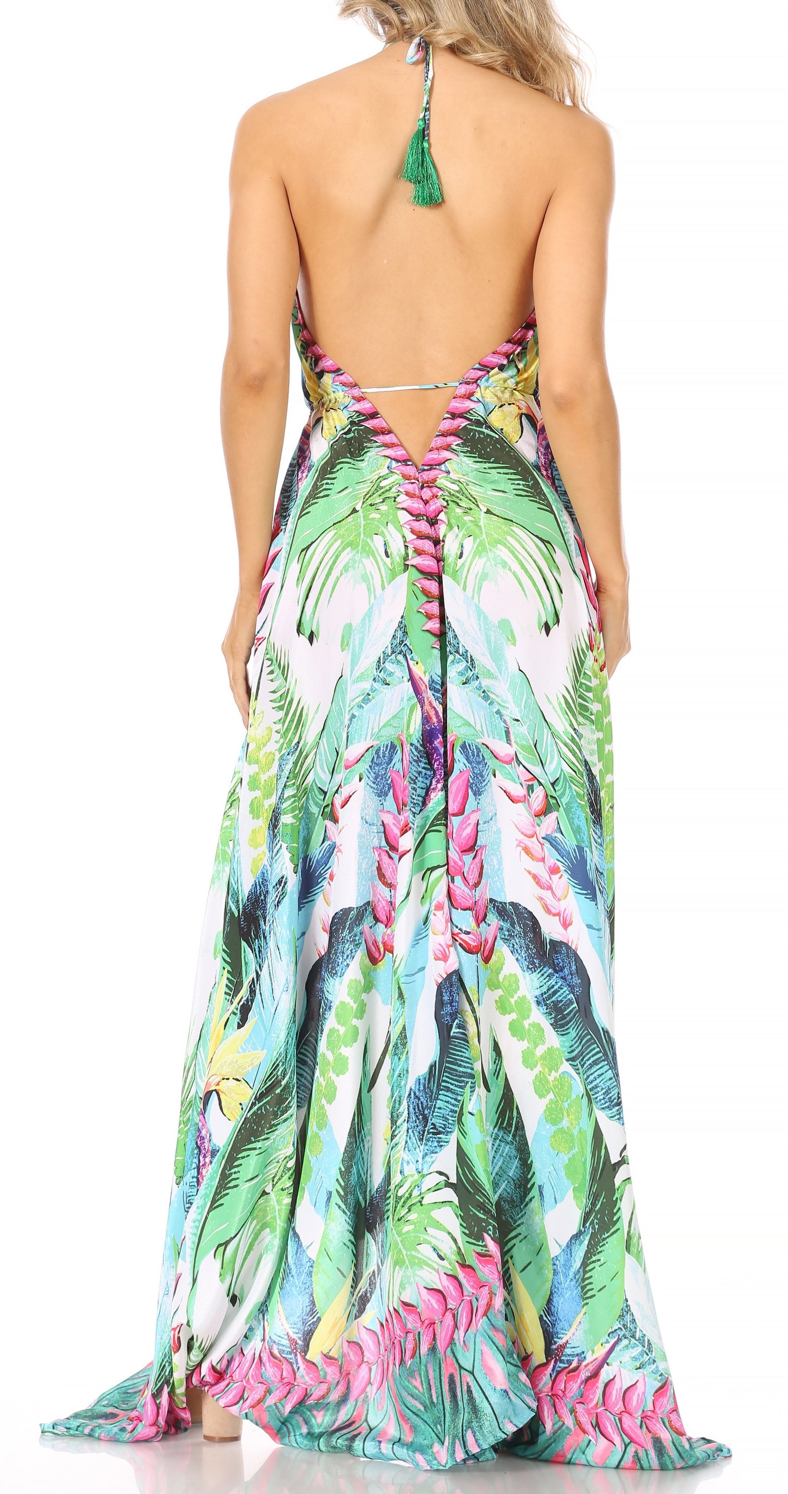 Vestido largo Sakkas Lizi para mujer, con cuello halter, corte alto y bajo, estilo pañuelo, para fiesta en la playa