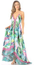Vestido largo Sakkas Lizi para mujer, con cuello halter, corte alto y bajo, estilo pañuelo, para fiesta en la playa